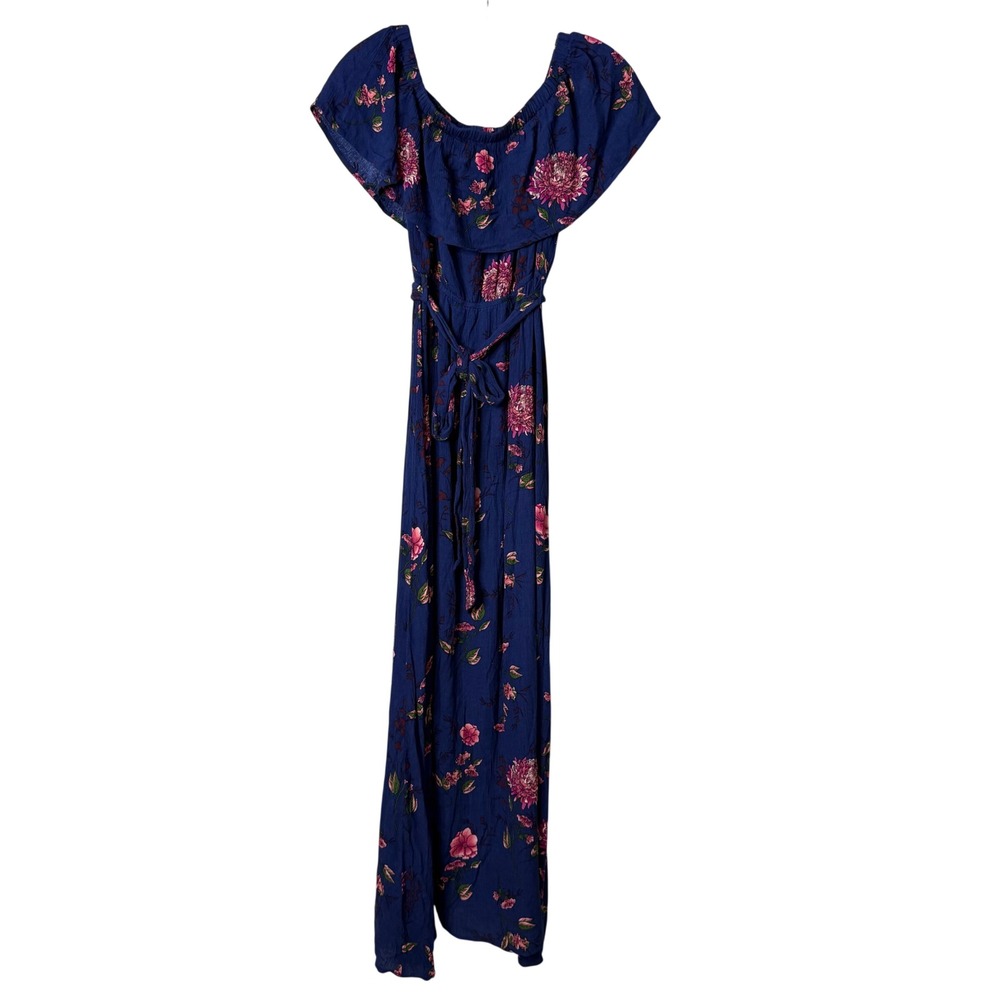 Baltic Born Maxi Dress Women Small Blue Pink Floral Off Shoulder Ruffle Wedding